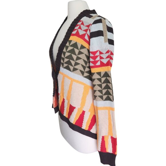 Sparrow Anthropologie Southwestern Geometric Retro Cardigan Sweater M Linen Lamb - Picture 3 of 11